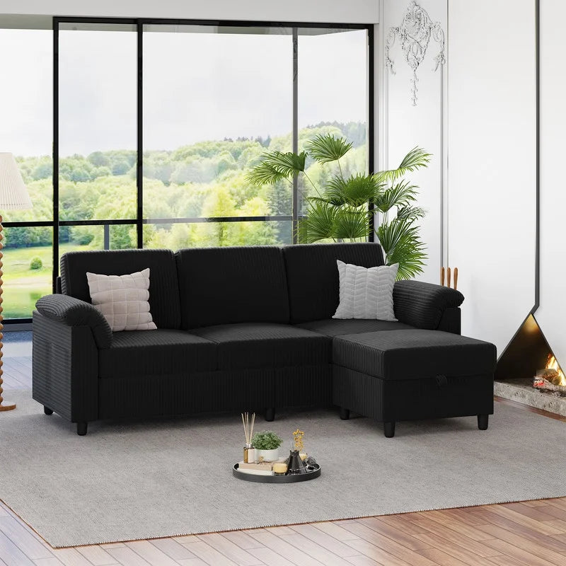 79.4" Sectional Sofa with Movable Storage Ottoman, L-Shaped Convertible Sofa Couch for Small Living Room, Green