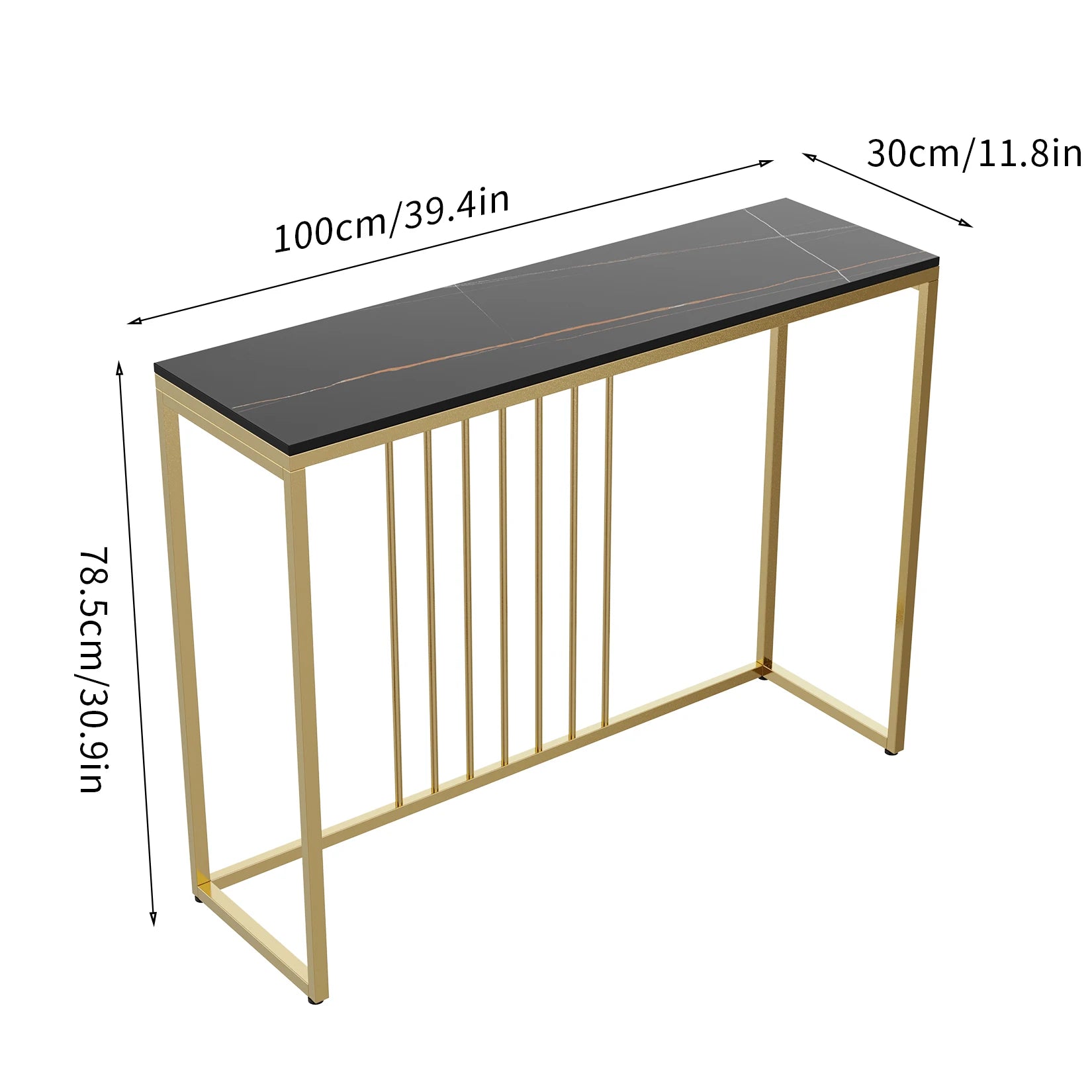 100CM Slim Narrow Hallway Console Table Real Marble Long Bar Table Metal Legs Industrial Stand 2 Color
