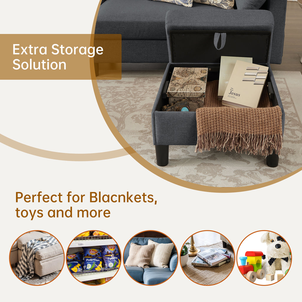 Modern Sectional Sofa with Reversible Chaise, Adjustable Backrest & Armrest, 4-Seat Convertible Couch