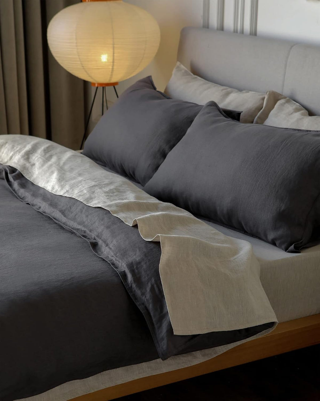 100% Washed French Flax Linen Duvet Cover Set – 3 Pieces, Cooling & Textured Farmhouse Bedding for Hot Sleepers, with Zipper Closure (Dark Gray, Queen)
