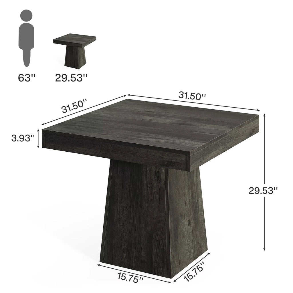 Square Dining Table for 4, 31.5-Inch Kitchen Table Small Dinner Table with Sturdy Pedestal Base, Farmhouse Dining Roo
