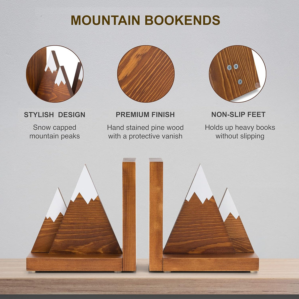 Wooden mountain bookends
