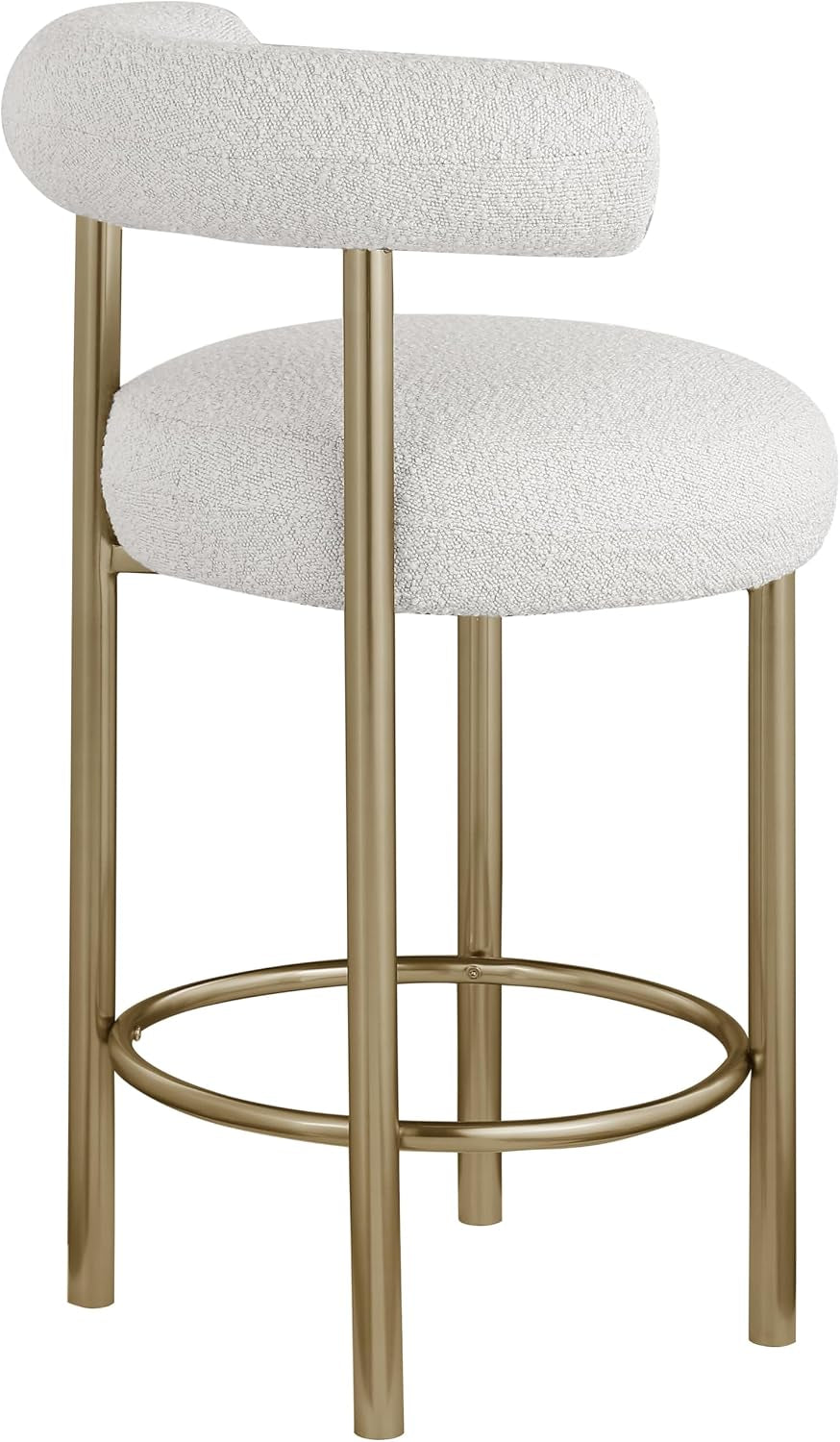 Meridian Furniture 547Cream-C Bordeaux Collection Modern | Contemporary Boucle Fabric Stool, Rich Cream Boucle Fabric, Brushed Brass Finish, Iron Metal Frame, 23" W X 22" D X 35.5" H, Cream, Set of 2