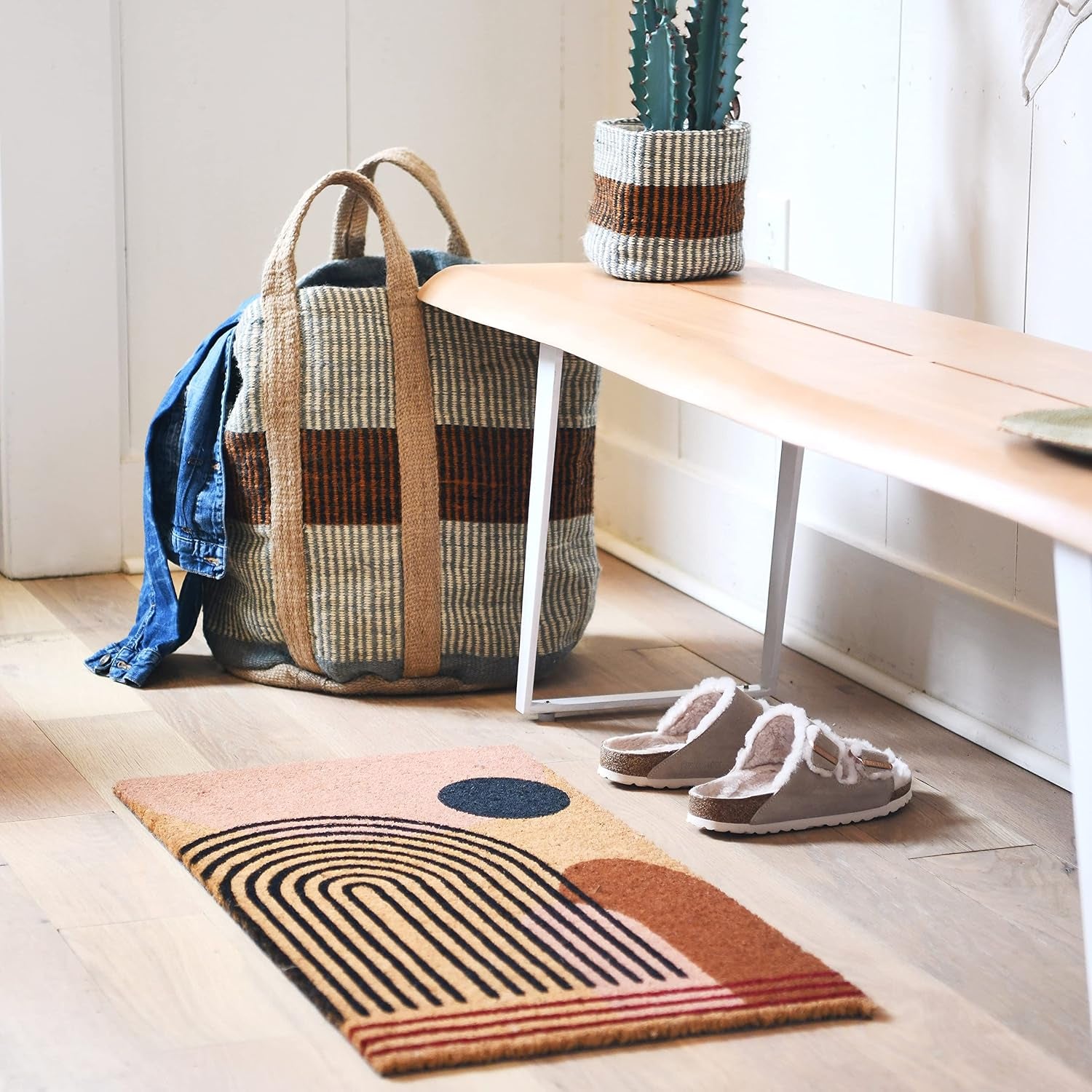 Woven Jute Baskets with Liner, Rust Striped, Set of 2 Sizes
