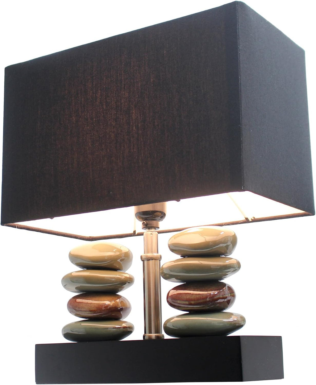 LT1036-BLK Rectangular Dual Stacked Stone Ceramic Table Lamp, Black