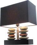 LT1036-BLK Rectangular Dual Stacked Stone Ceramic Table Lamp, Black