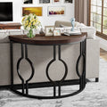 Half Moon Console Table for Entryway, 43 Inch Industrial Semi Circle Sofa Table with Geometric Base, Wood Accent Tabl
