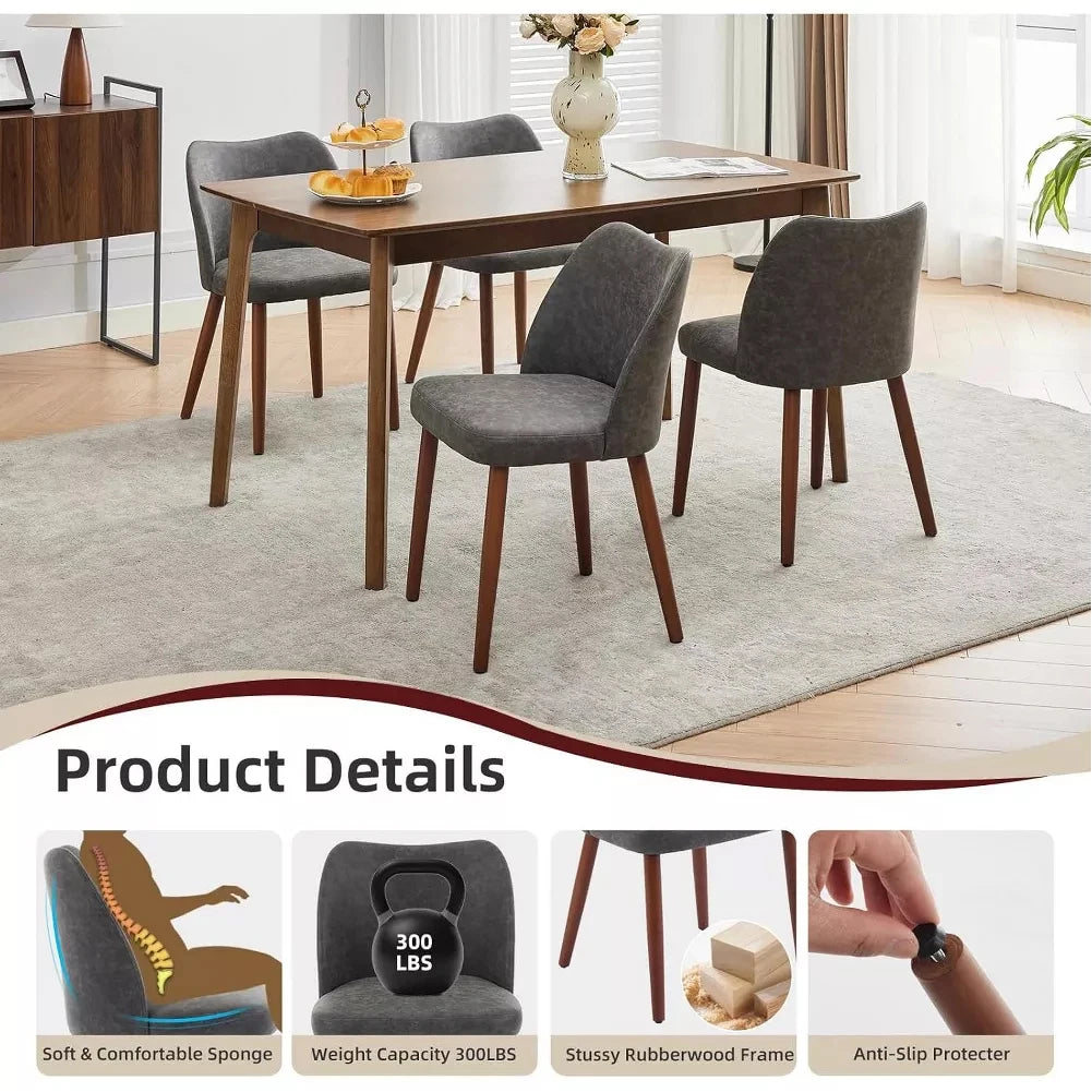 Leather Dining Chairs Set of 2 Upholstered PU Dining Chair with Wood Legs, Wing Backrest, Wooden Kitchen Chairs with Thick Cushi