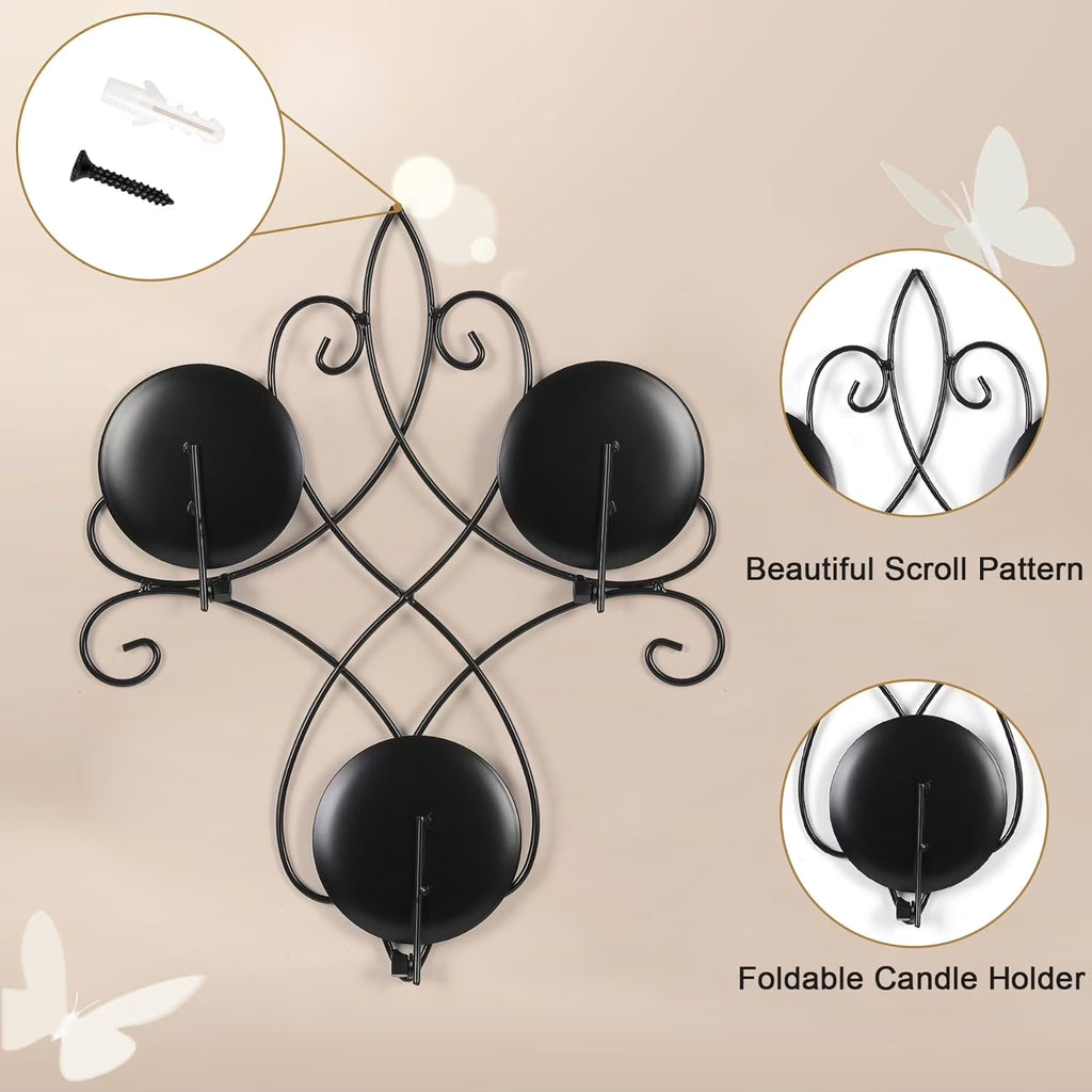 Wall Candle Sconce Holder Set of 2, Metal Wall Candle Holder Wall Decor, Hanging Wall Mounted Candle Stick Holder for Living Room Bedroom Dining Room Decorations