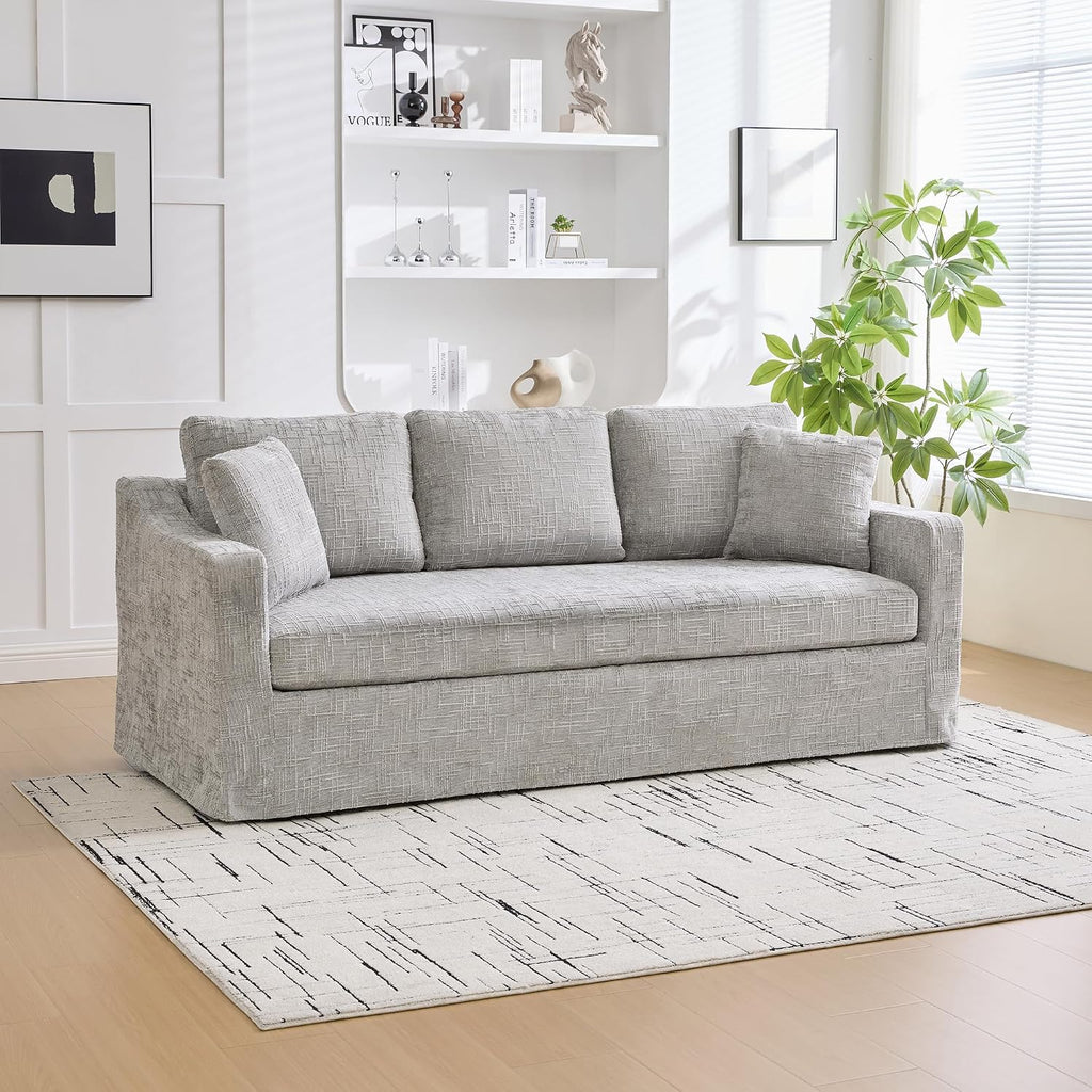 84" Modular Sofa Couch, Modern 3-Seater Chenille Fabric Loveseat Sofa with Removable Upholstery Cover, Small Couches for Living Room, Office, Apartment, Gray