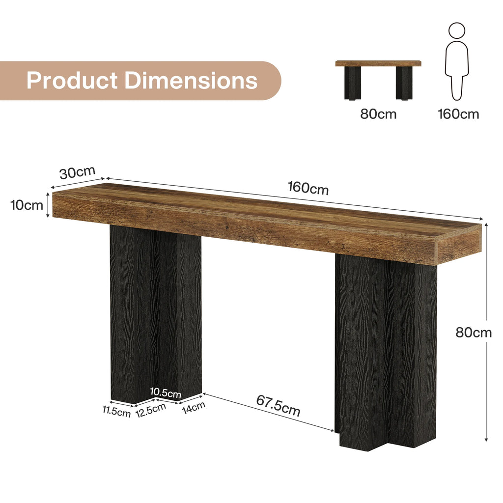 63-Inch Console Table for Entryway, Farmhouse Entryway Table with Sturdy Legs, Narrow Long Sofa Console behind Couch for Living Room, Hallway, Foyer, Rustic Brown and Black