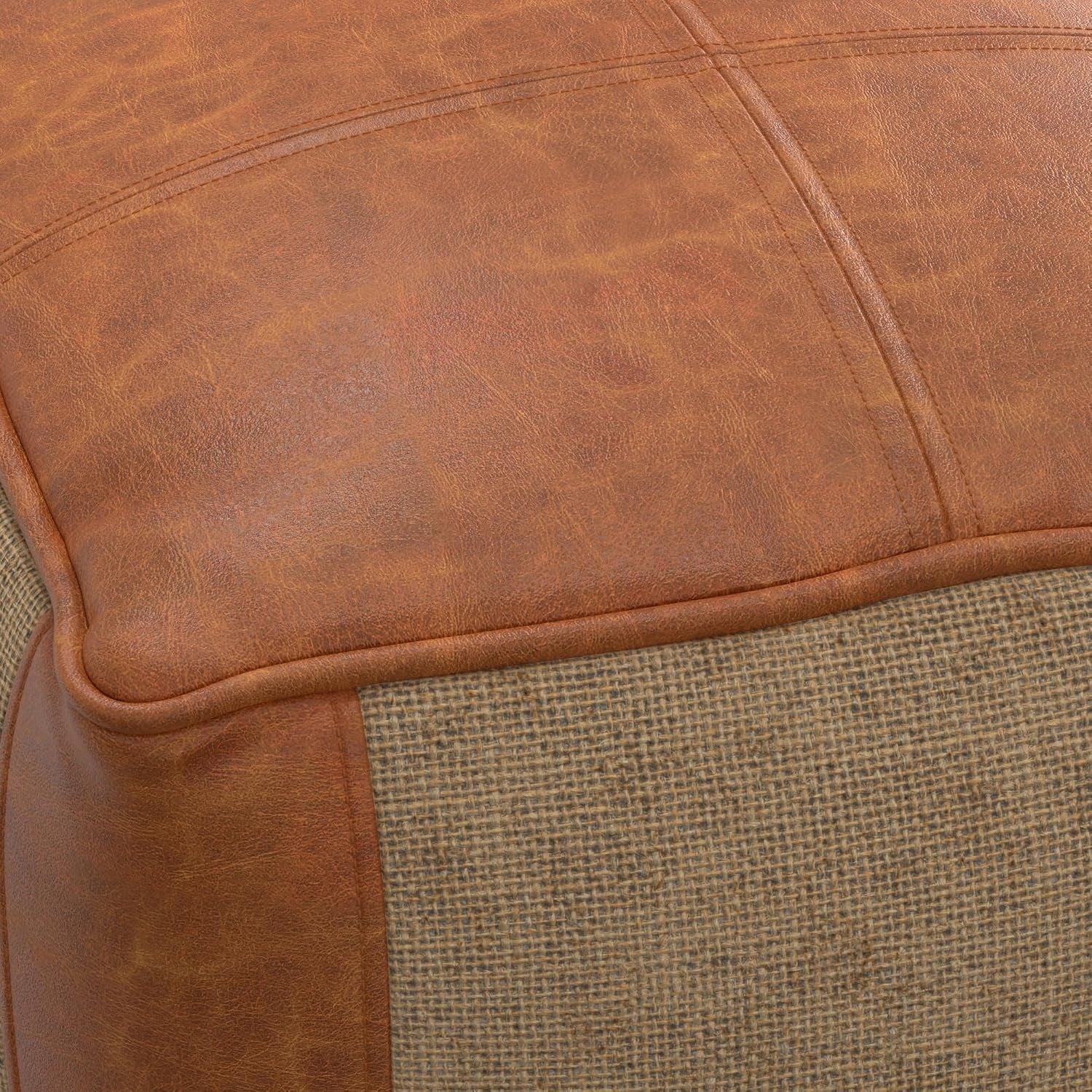 Beatrix 18" Wide Square Pouf in Blue/Beige PET Polyester | Boho Footstool, Extra Seating for Home Living Room or Bedroom or Kids Room with Assembled Design, Assembled; Pouf Ottoman.