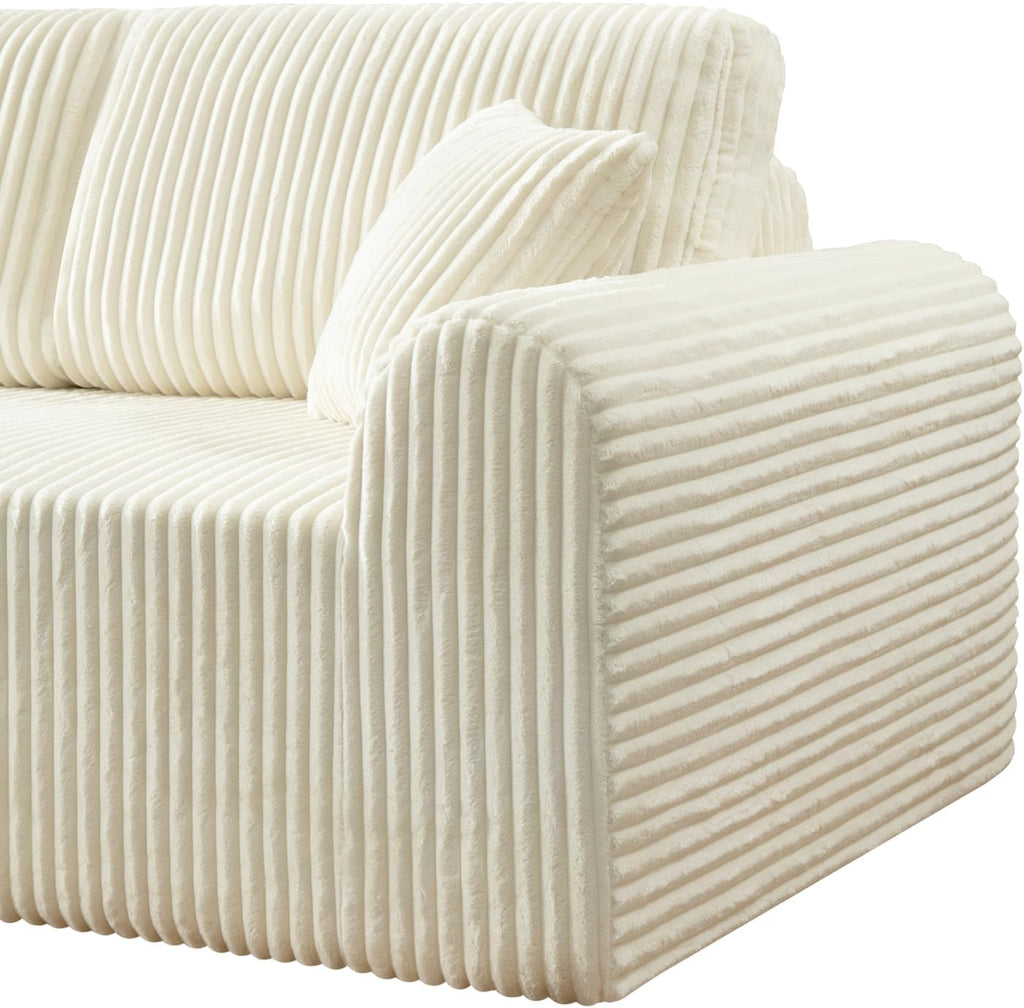 109-Inch L-Shaped Left Facing Boneless Corner Sofa 2 PCS Modular Sectional Cloud Sofa Couch with Chaise Lounge and Toss Pillow, Corduroy Boneless L-Shaped Couches