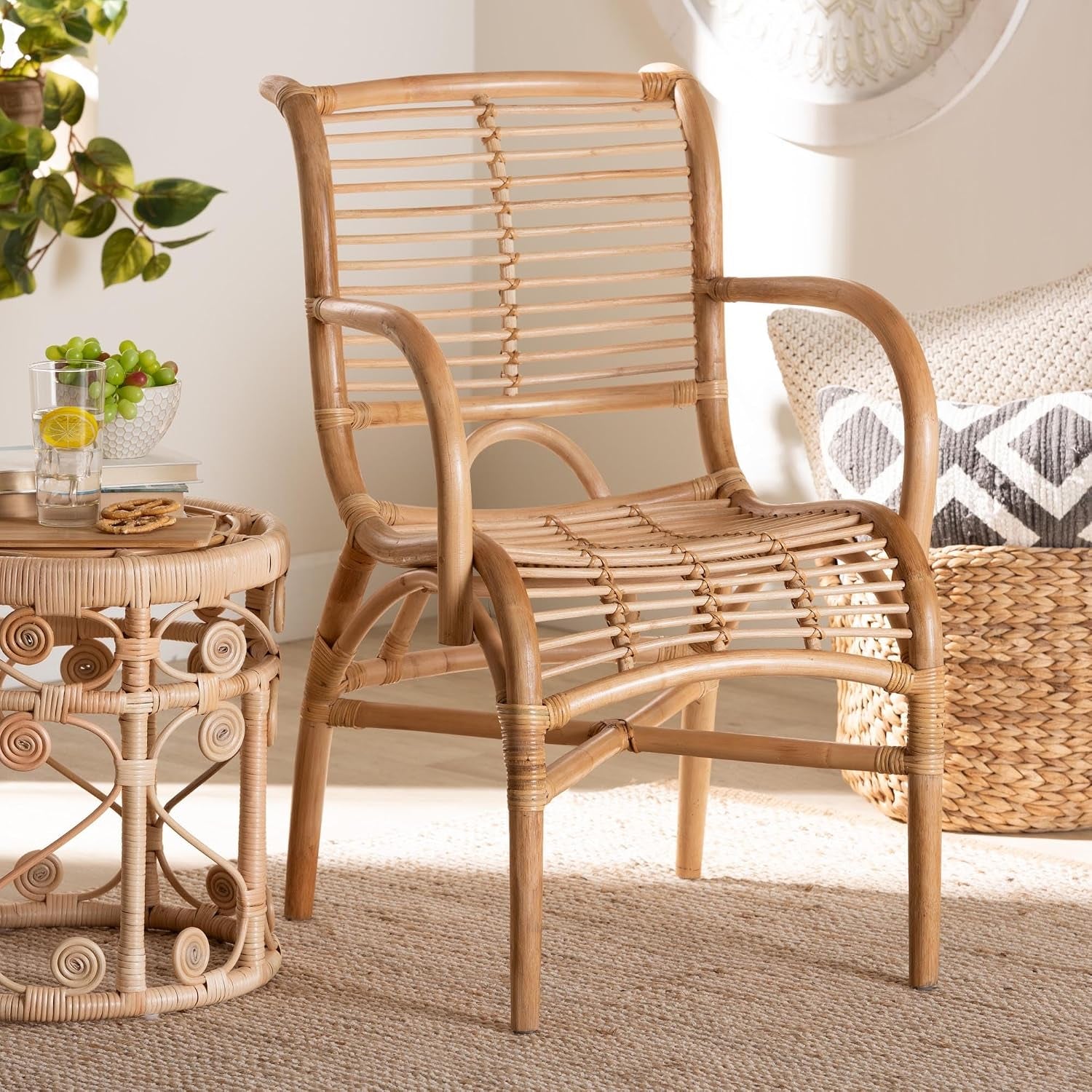 Seminyak Modern Bohemian Natural Rattan Accent Chair