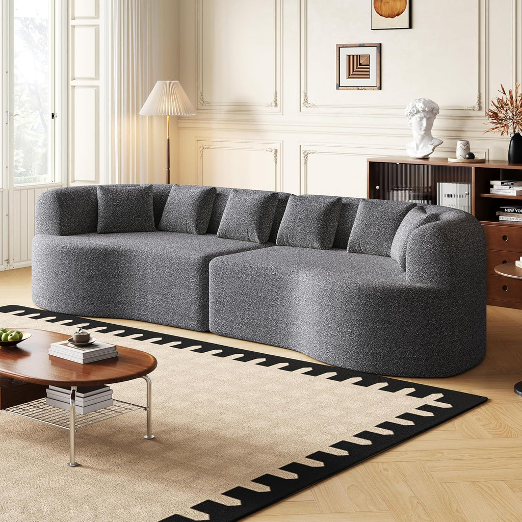 106.3" Curved Sectional Sofa, Oversized Cloud Couch with 6 Pillows, | Deep Seat Sofa for Living Room, Guest, Bedroom, No Assembly Required, Gray