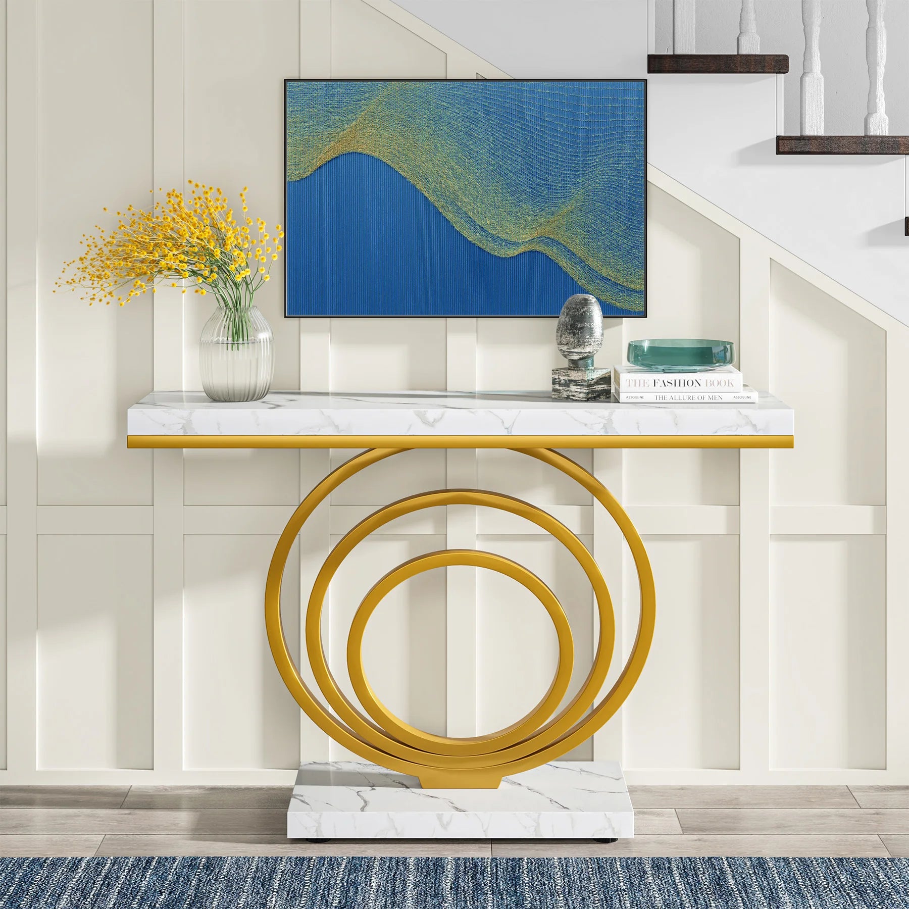 41-Inch Gold Entryway Table, Modern Console Table Narrow Long, Contemporary Accent Table for Living Room