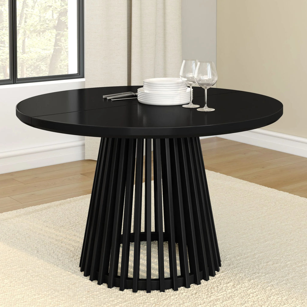 48" Lido round Dining Table, Solid Wood Minimalist Kitchen Table for 4, Black