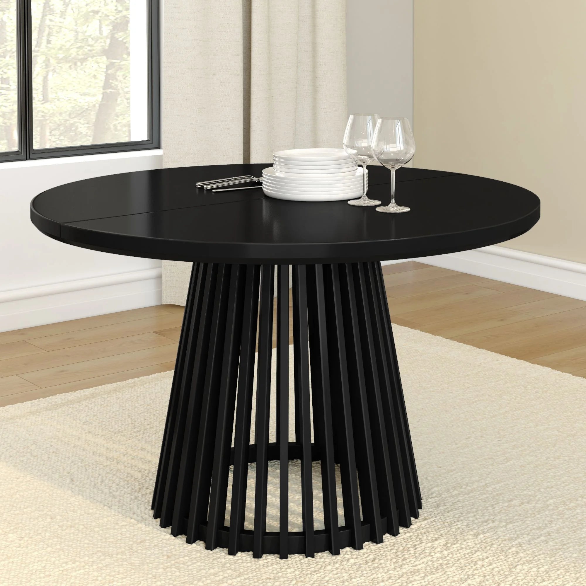 48" Lido round Dining Table, Solid Wood Minimalist Kitchen Table for 4, Black