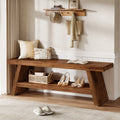 Tribesigns Solid Wood Entryway Bench, 2-Tier Wooden Storage Bench, Farmhouse Indoor Shoe Bench Seat for Entry, Living Room, Dining Room, Bedroom (Brown)