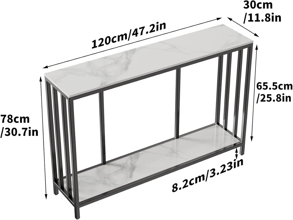 White two tier marble console table