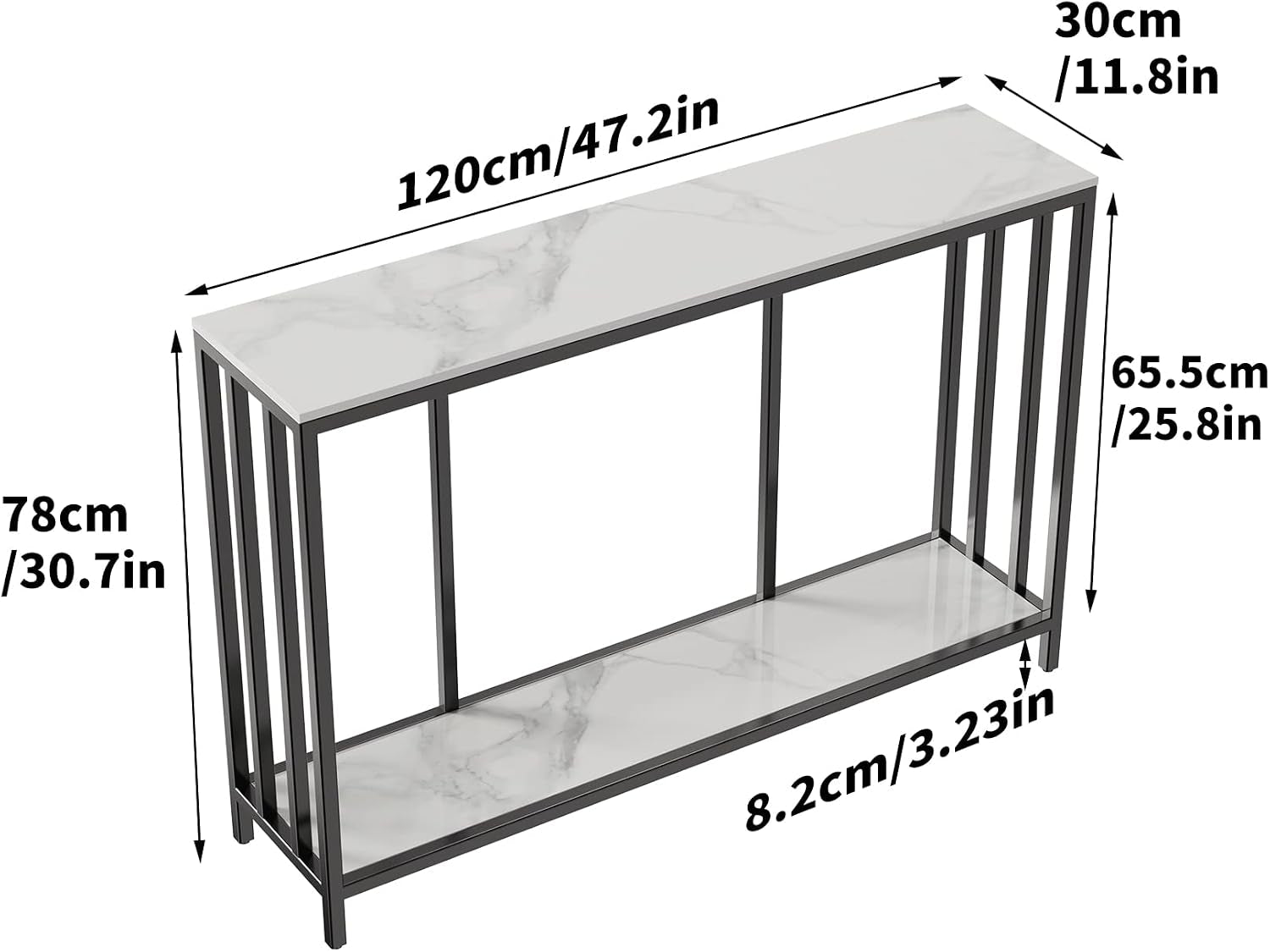 White two tier marble console table