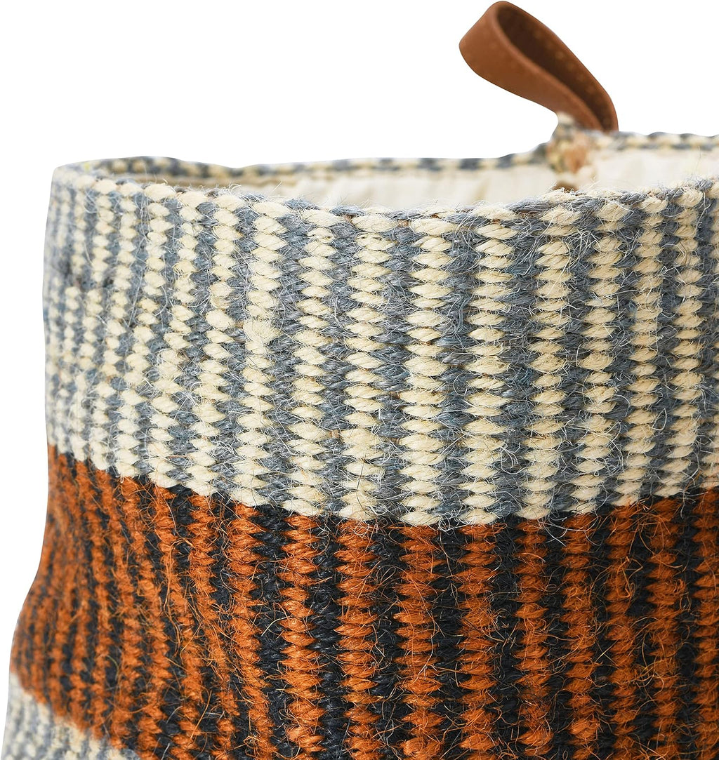 Woven Jute Baskets with Liner, Rust Striped, Set of 2 Sizes