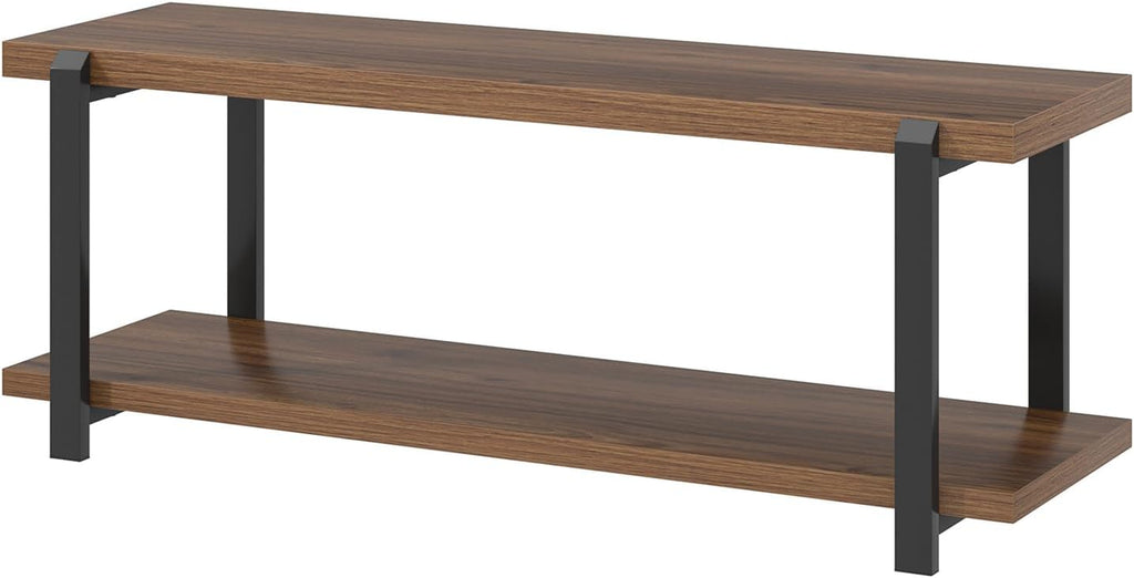 Entryway Bench with Shoe Storage, Modern End of Bed Bench, Wood and Metal Entry Bench for Hallway Front Door Entrance, Industrial Indoor Bench for Bedroom Living Room, Rustic Walnut, 47 Inch