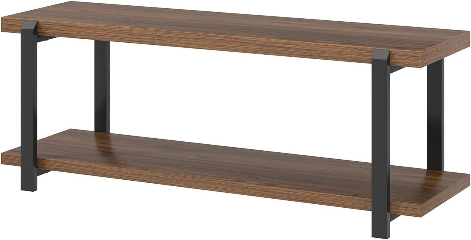 Entryway Bench with Shoe Storage, Modern End of Bed Bench, Wood and Metal Entry Bench for Hallway Front Door Entrance, Industrial Indoor Bench for Bedroom Living Room, Rustic Walnut, 47 Inch