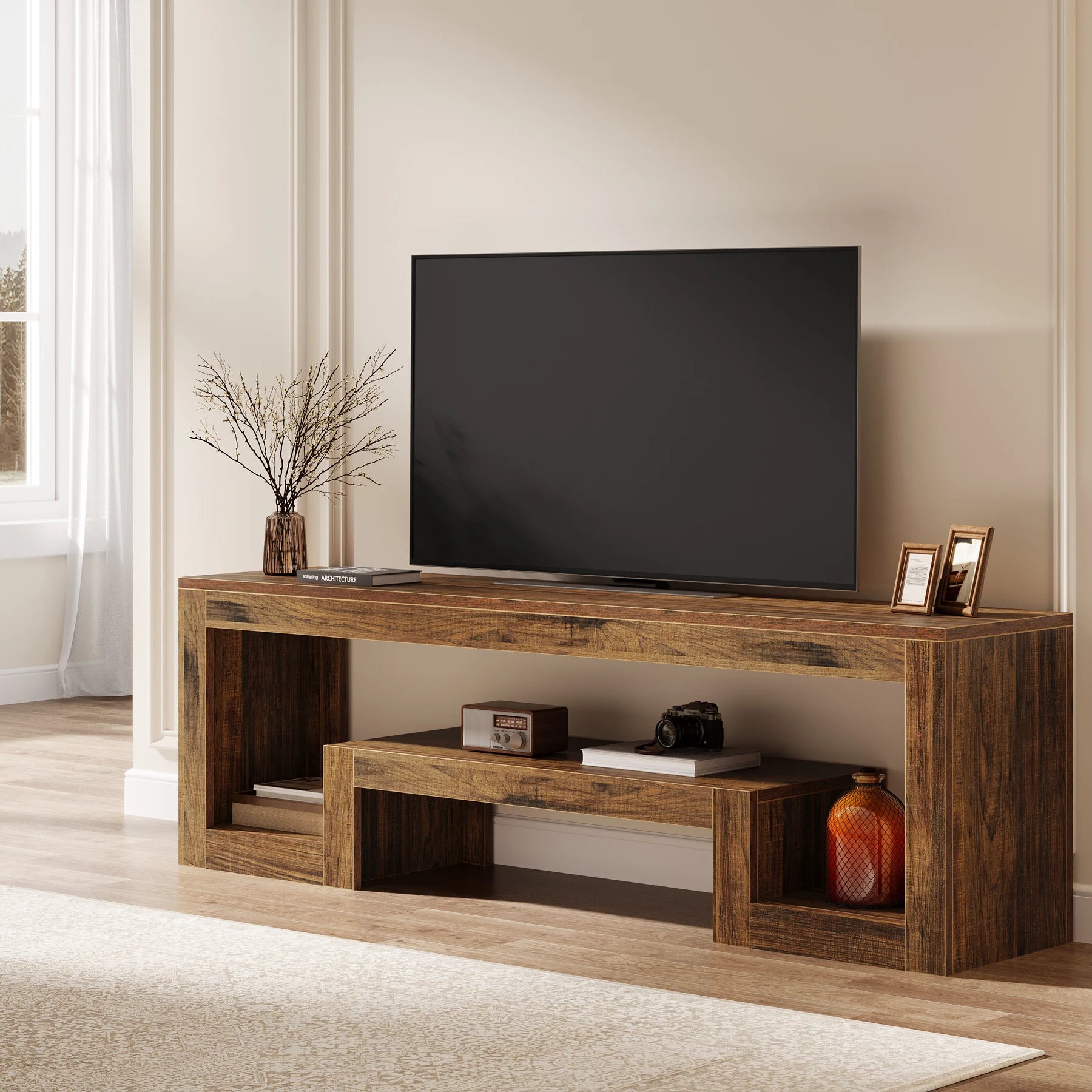 Rustic brown farmhouse TV stand