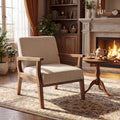 Mid Century Modern Accent Chair Beige Linen Armchair | Solid Wood Frame, Side Chairs for Living Room, Bedroom, Upholstered Sitting Chair, Comfortable Chair