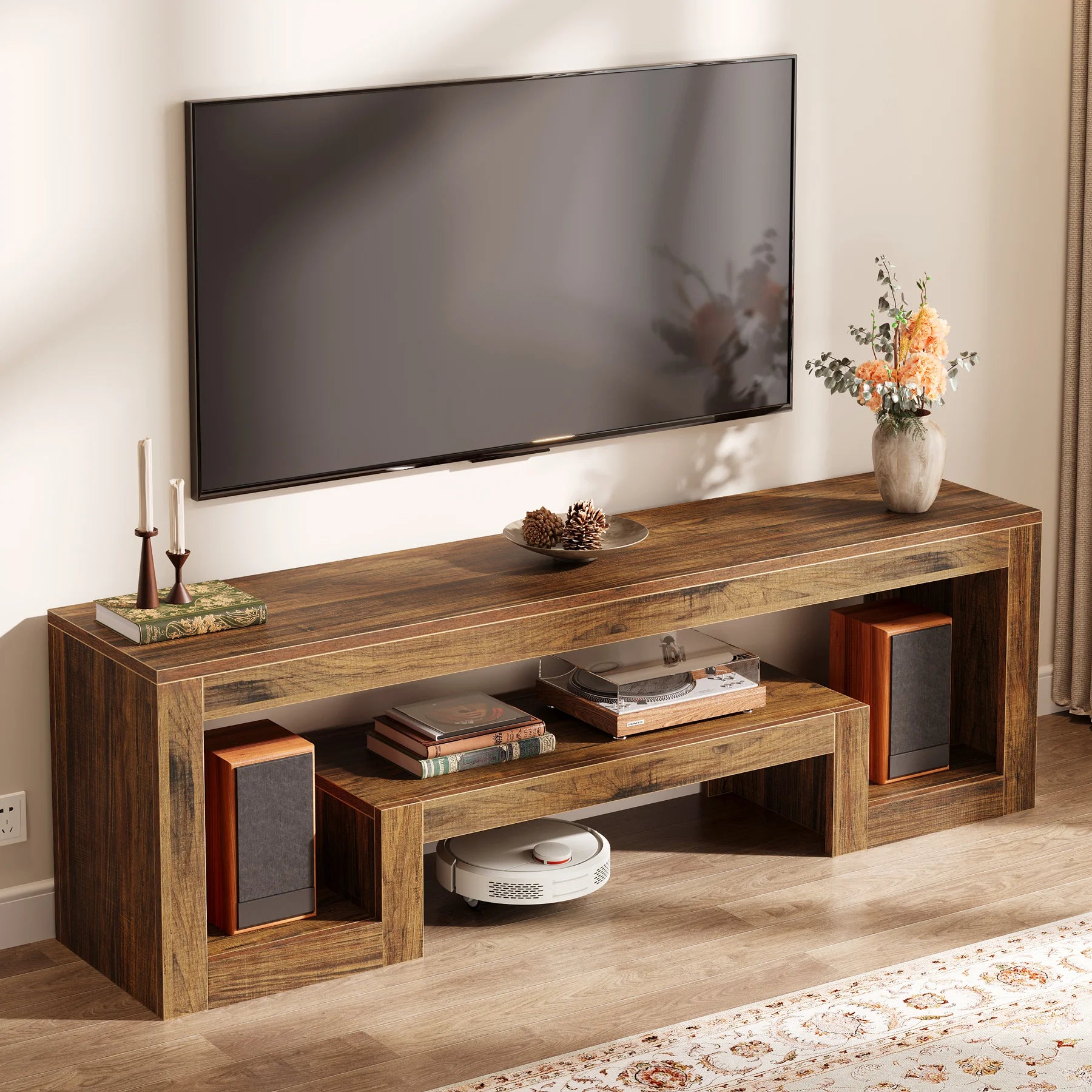 Rustic brown farmhouse TV stand