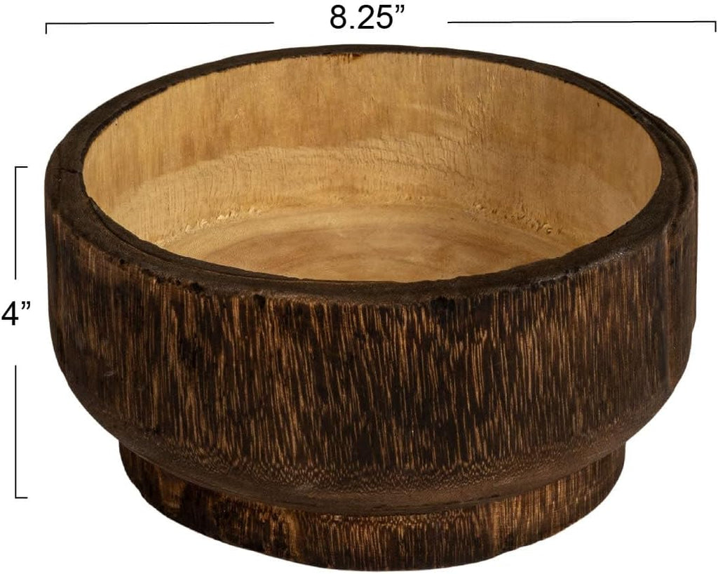 Creative Co-Op round Paulownia Wood Decorative Bowl, Marbled Brown Finish