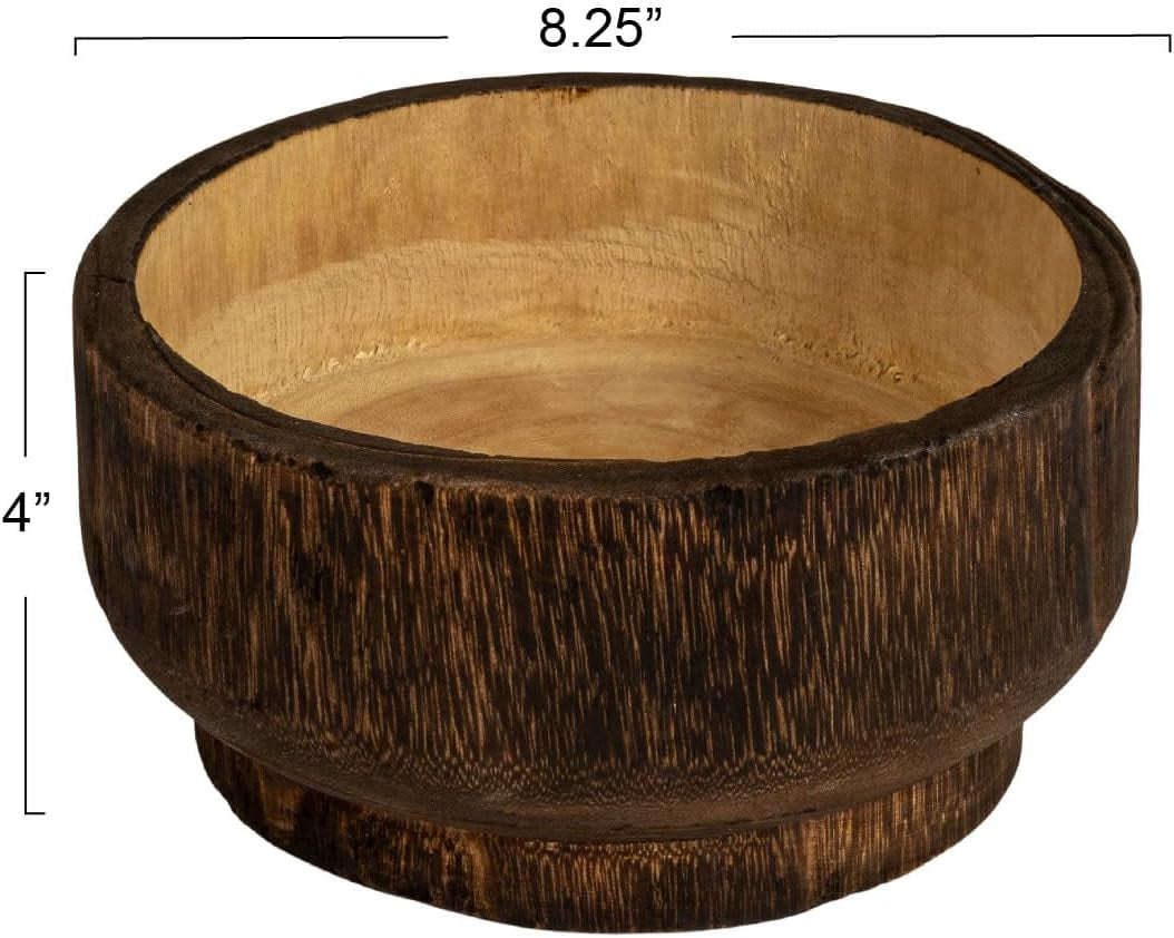 Creative Co-Op round Paulownia Wood Decorative Bowl, Marbled Brown Finish