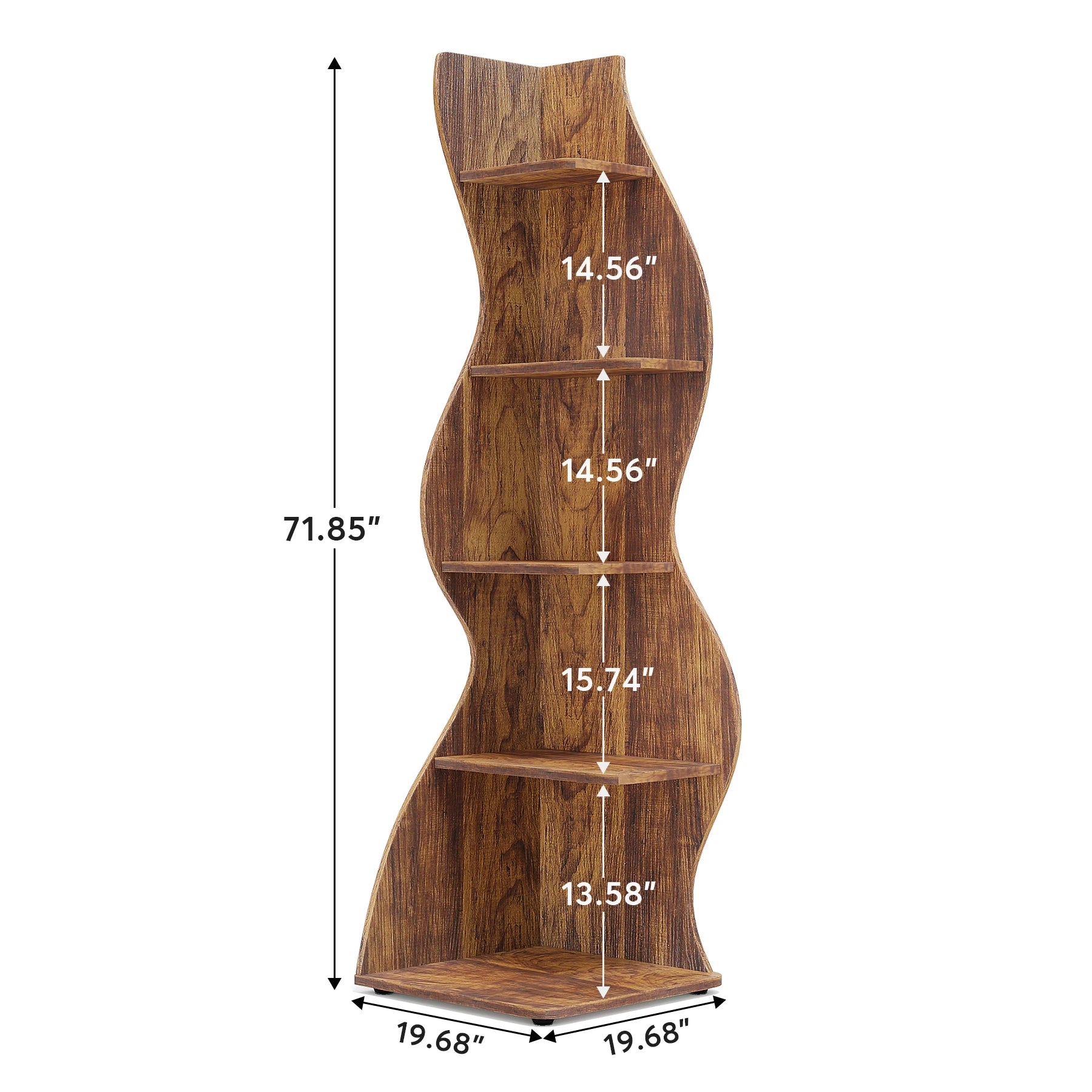 Corner Shelf, Rustic 5-Tier Wall Corner Bookshelf, Stylish Corner Small Bookcase Storage Rack Plant Stand with Unique