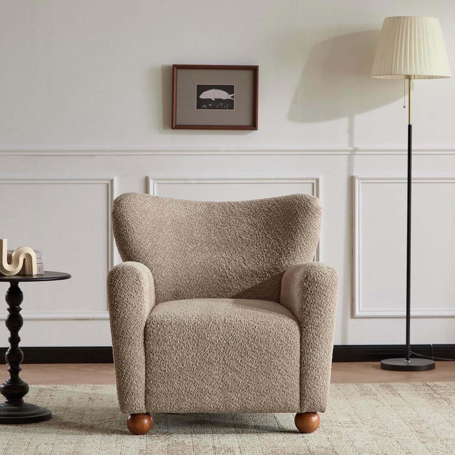 Light brown wingback accent chair
