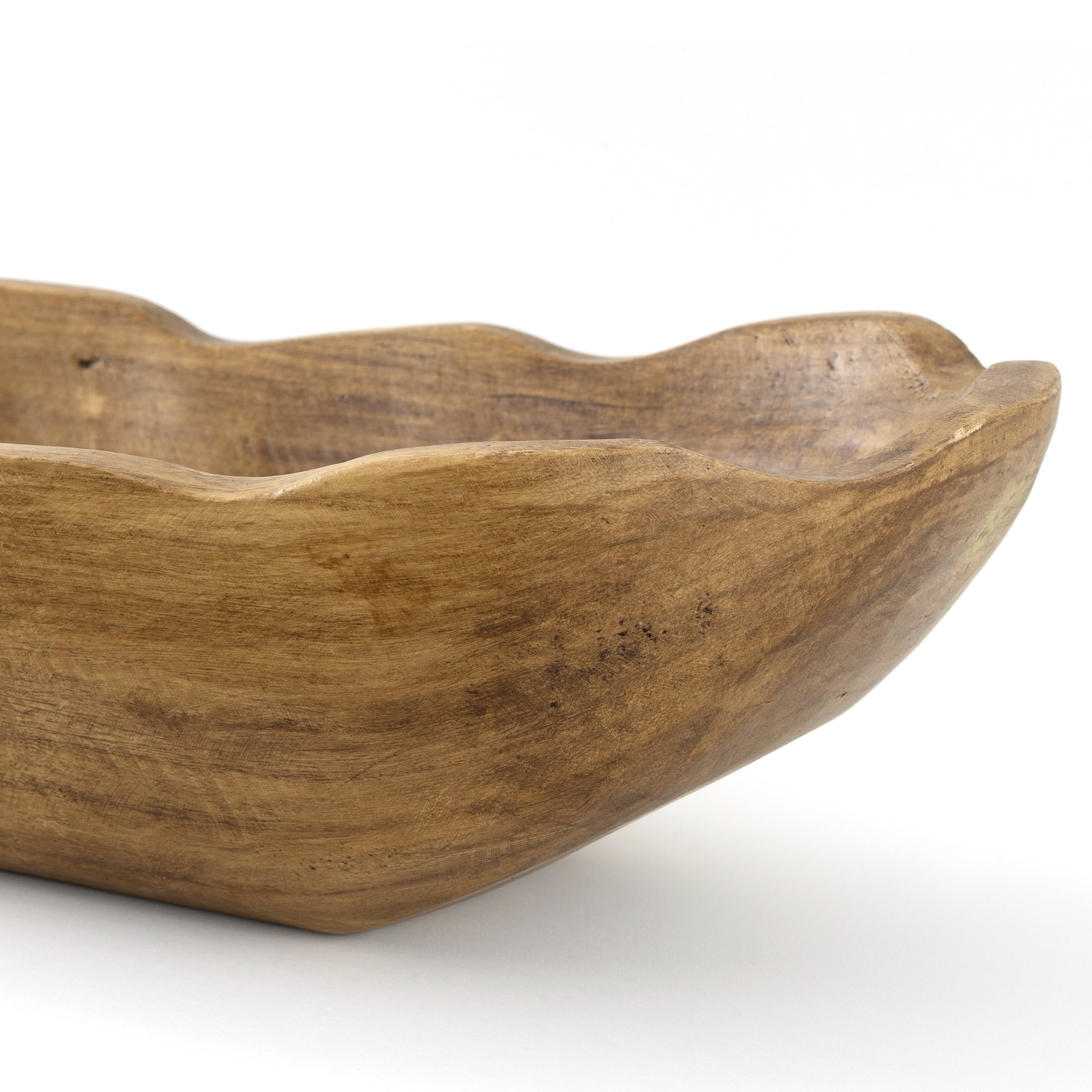 Indoor Carved Mid-Tone Brown Wood Decorative Dough Bowl