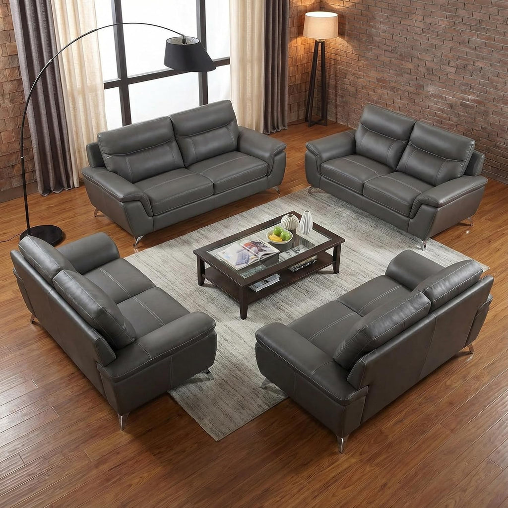 Chicago Genuine Leather Sofa, Dark Grey 79"