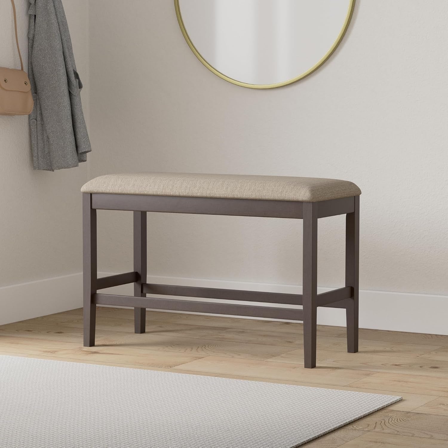 Baronscourt Farmhouse Small Entryway Bench - 39 Inch, Upholstered Counter Height Solid Wood Frame, Padded Top, Easy Assembly , 26"Seat Height, Farmhouse End of Bed Bench for Bedroom,Dark Brown