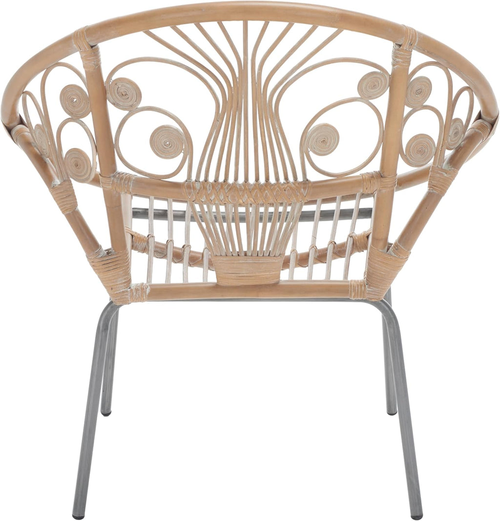 Grey and white rattan round accent chair