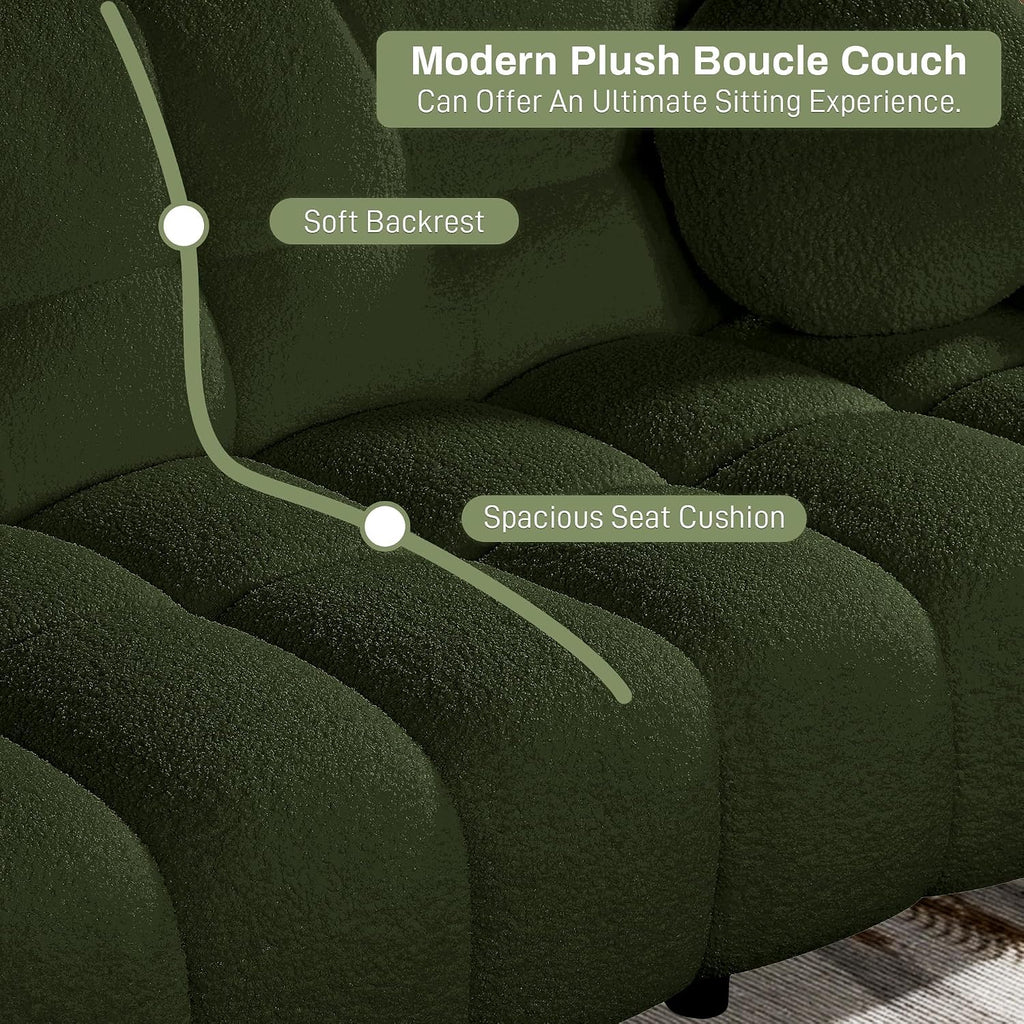 72.8" Cloud Couch Sherpa Modern Loveseat Comfy Boucle Sofa, Green | Boucle Sofa Modern Cloud Couch Comfy Loveseat, Deep Seat Sherpa Tufted Couches for Living Room, Office, Bedroom