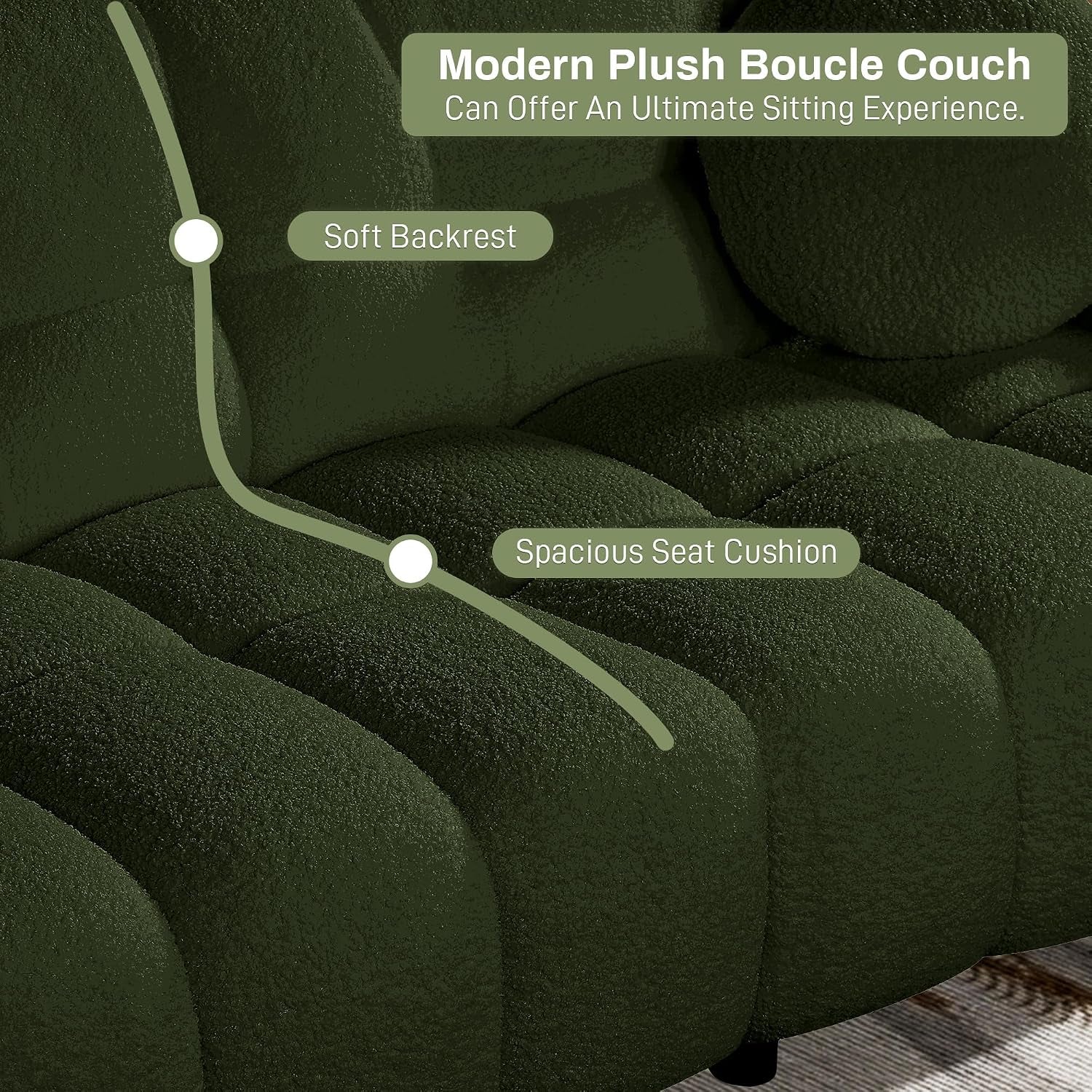 72.8" Cloud Couch Sherpa Modern Loveseat Comfy Boucle Sofa, Green | Boucle Sofa Modern Cloud Couch Comfy Loveseat, Deep Seat Sherpa Tufted Couches for Living Room, Office, Bedroom