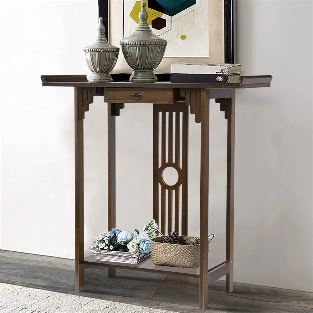 Classic Wood Console Table with Drawer and Bottom Shelf Entryway Accent Table for Home Decor