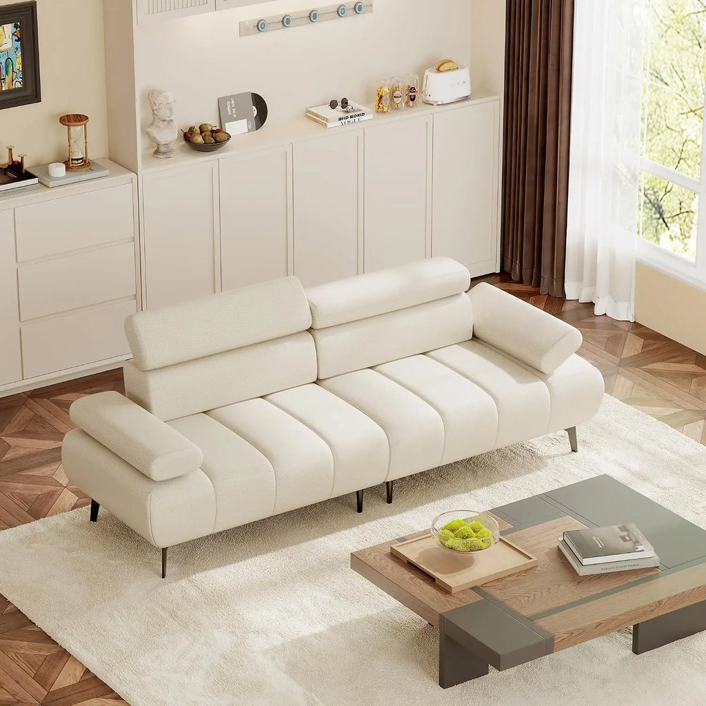 3 Seater Sofa Bed, Convertible Futon Sleeper Sofa with Reclining Faux Leather Couch, Split Modular Design, Adjustable Armrests & Headrests