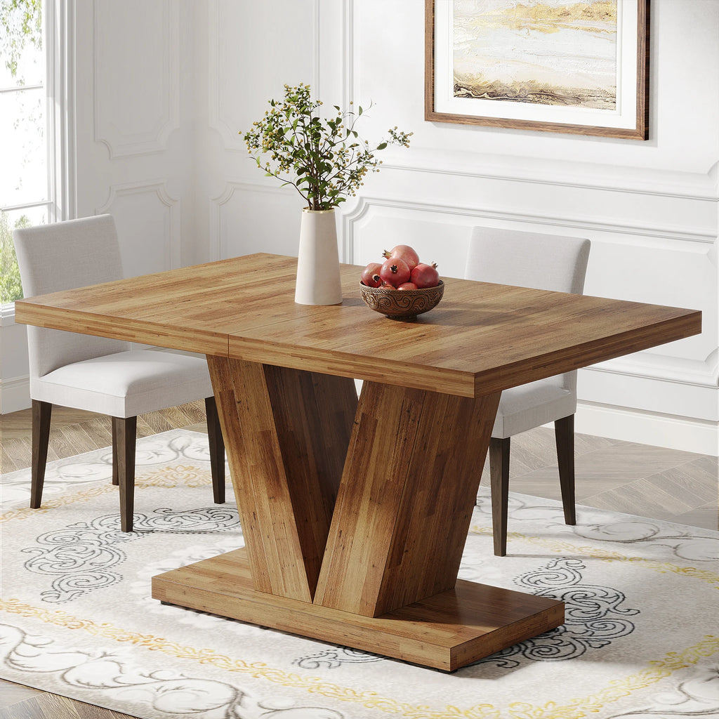 47-Inch Dining Table for 4-6, White Kitchen Dinner Table with Heavy Duty Pedestal, Farmhouse Wooden Eating Table