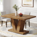 47-Inch Dining Table for 4-6, White Kitchen Dinner Table with Heavy Duty Pedestal, Farmhouse Wooden Eating Table