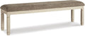 Signature Design by Ashley Bolanburg 65" Farmhouse Upholstered Dining Bench | Plush Foam Cushion for Cozy Seating, Antiqued White Wood, Veneer and Engineered Wood Base, Space-Saving Backless Profile
