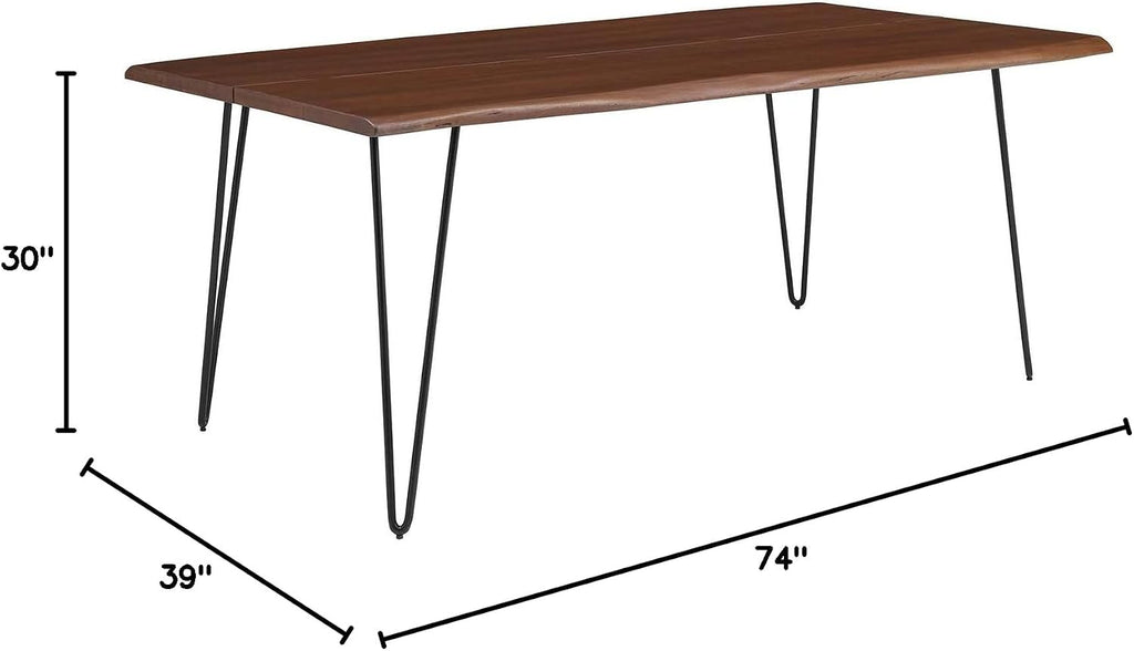Ardor 74" Live Edge Acacia Wood Rectangular Dining Table in Black Walnut