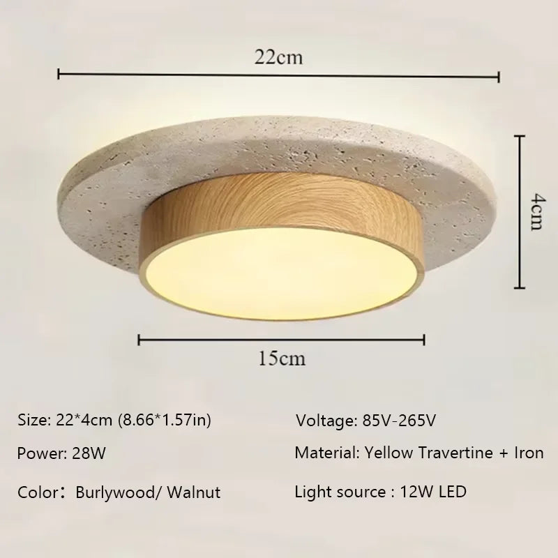 Walnut wabi sabi circular ceiling light