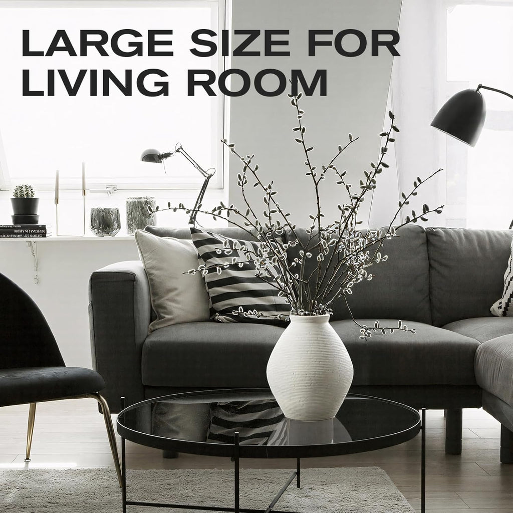 Ceramic Large Rustic round Vase-11.8" Beige Pottery Textured White Ceramic Vase-Big Terracotta Vase Large Vases for Decor Living Room, Farmhouse Decor, Bedroom, Bathroom-(Off-White)