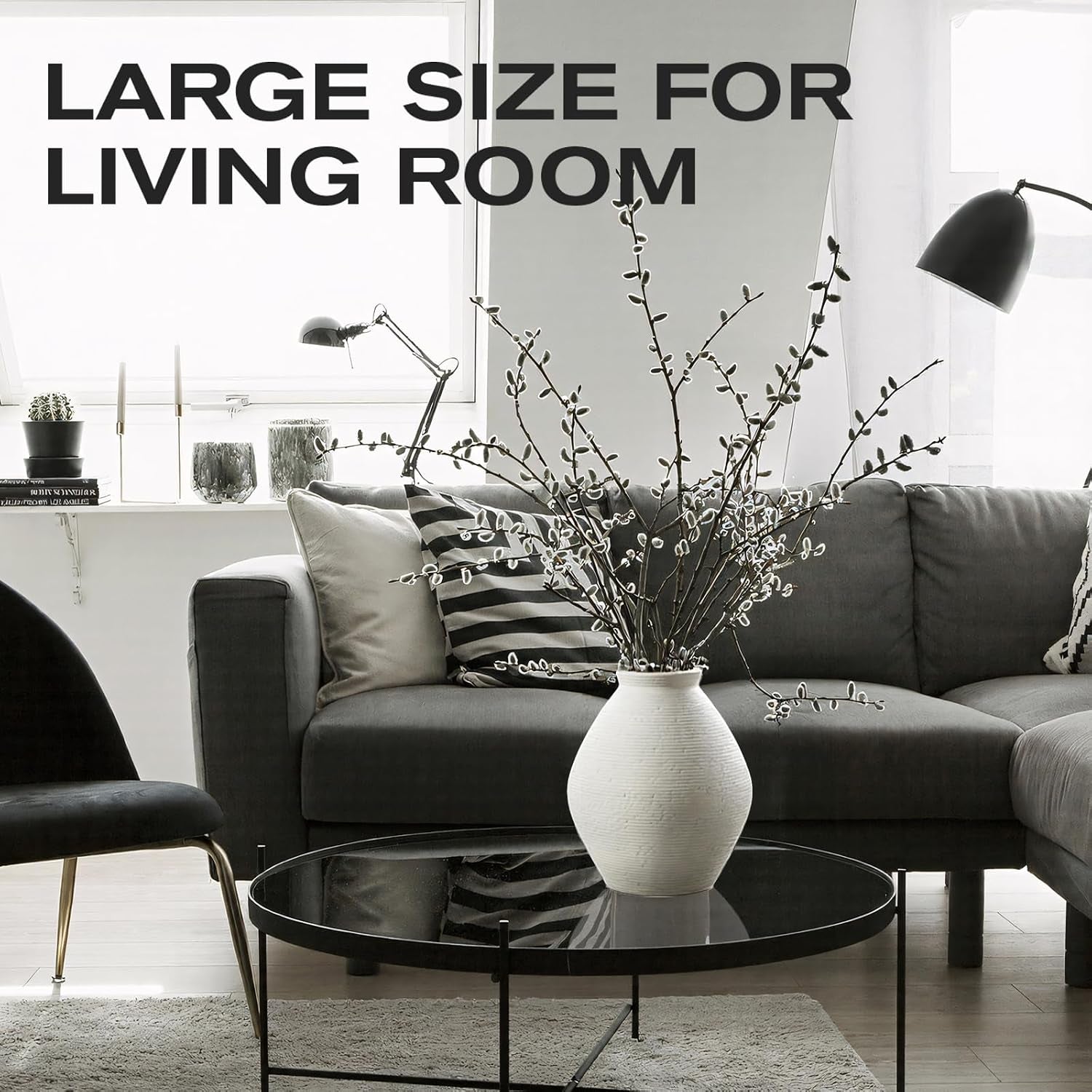 Ceramic Large Rustic round Vase-11.8" Beige Pottery Textured White Ceramic Vase-Big Terracotta Vase Large Vases for Decor Living Room, Farmhouse Decor, Bedroom, Bathroom-(Off-White)